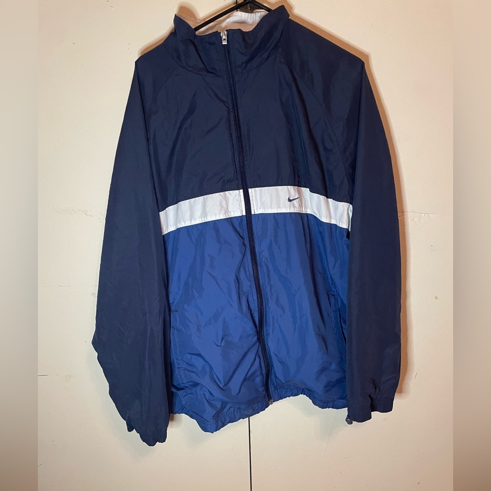 Vintage Nike Windbreaker XL Blue Full Zip Spellout on back